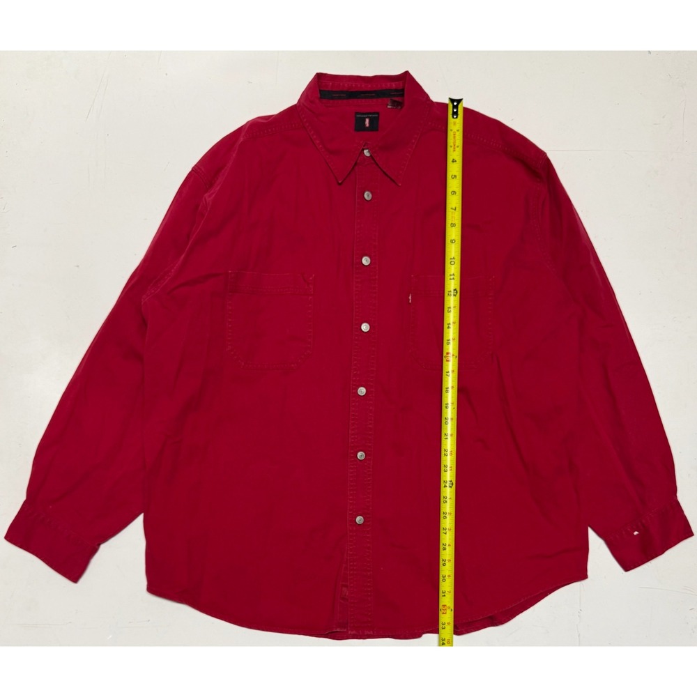 Levis Red Tab Jeans Mens XXL Red Denim Long‎ Sleeve Button Down Work Shirt